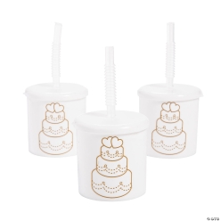 Kid's Wedding Cake Cups with Lids & Straws-12Pk