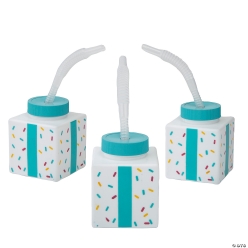 Present Shaped Cups with Lids & Straws-12Pk