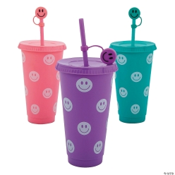 Smile Face Plastic Straw Cups -6Pk