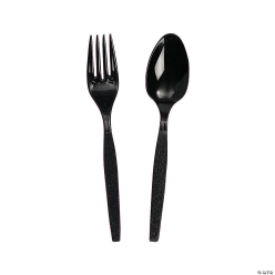 Black Fork & Spoon Plastic Cutlery - 16Pk