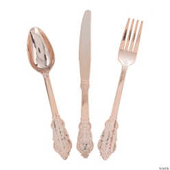 Premium Ornate Rose Gold Cutlery Sets-24Pk