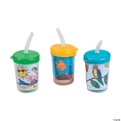 Colour Your Own Tropical Cups w/Lids - 12 Pk