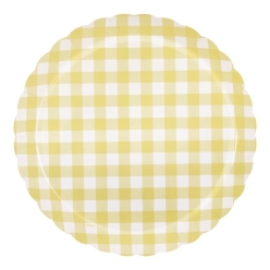 Daisy Party Premium Scalloped Yellow Gingham Dessert Plates 8PK