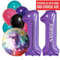 Dance Party PERSONALIZED Name & Double Digit Age Balloon Bouquet