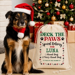 Dog Deck the Paws Xmas Personalized Drawstring Backpack