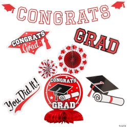 Red Congrats Graduation Party Decorating Kit-11Pk