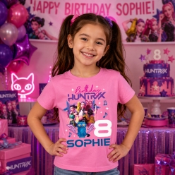 K-Pop Demon Hunters Personalized Name & Age Pink Shirt
