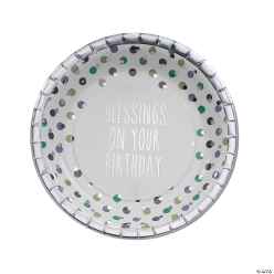 Blessings on Your Birthday Paper Dinner Plates with Silver Trim-