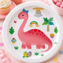 Pastel Dinosaur Dinner Plate - 8Pk