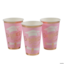 Pretty Pink & Metallic Congrats Graduation Paper Cups-25Pk