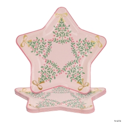 Pink Tree Bow Star-Shaped Paper Dessert Plates-24Pk