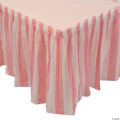 Pink & White Striped Disposable Plastic Table Skirt