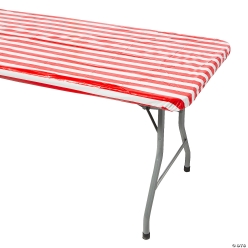 Red Striped Rectangle 8 Foot Tablecloth