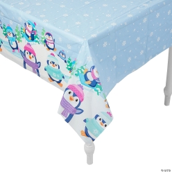 Winter Penguin Party Plastic Tablecloth