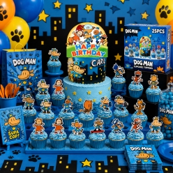 Dog Man Cake Topper and Cupcake Picks - 25pcs