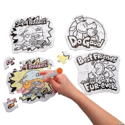 Dog Man Characters Colour Your Own Puzzles 12PK