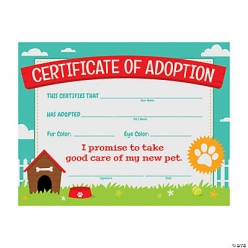 Dog Party Adoption Certificate