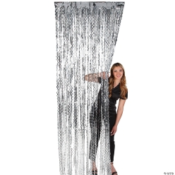 Silver Shiny Metallic Curly Foil Door Curtain