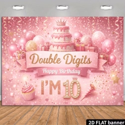 10th Birthday Pink 5FT Fabric Backdrop