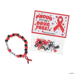 Red Ribbon Week Pony Bead Drug Free Bracelet Craft Kit-12Pk