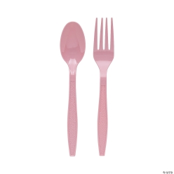 Dust Rose Fork & Spoon Plastic Cutlery - 16Pk