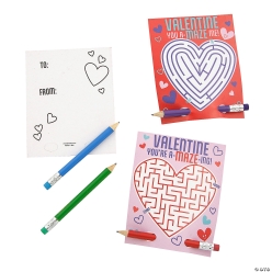 Valentine Pencils Exchanges with Maze Card for 24