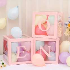 50% OFF: Pink ONE Transparent Balloon Boxes w/Balloons