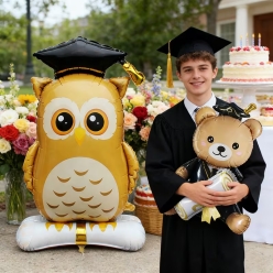 Grad Giant 5 ft Airfill Stand up Grad Owl & Bear Balloons