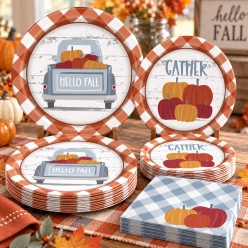 *Gingham Pumpkin Fall 32 Pc Party Pack