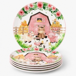 Pink Farm Dessert Plates - 10pk