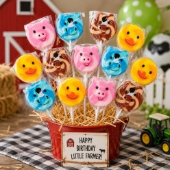 Farm Animal Fruit Swirl Lollipops - 12Pk