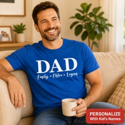 Dad Personalized with Kids Names Blue T-shirt