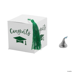 Graduation Green Tassel White Favour Box - 25Pk