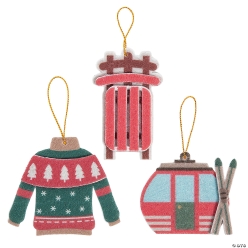 Cabin Folk Sled, Sweater & Gondola Felt Christmas Ornaments-12Pk
