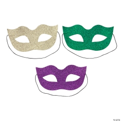 Glitter Felt Mardi Gras Masks - 12Pk