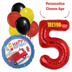 Fire Truck PERSONALIZED Name & Age Balloon Bouquet