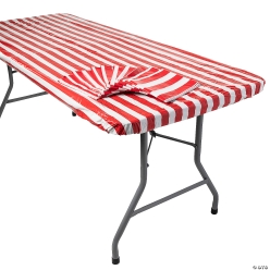 Bulk Red Striped Rectangle 6 Ft. Plastic Tablecloths-12Pk