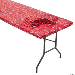 Bulk Red Bandana Rectangle 8 Ft. Plastic Tablecloths-12Pk