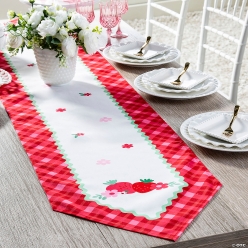 Love in Bloom Strawberries & Flowers Table Runner