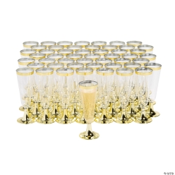 Bulk Clear Plastic Champagne Flutes with Gold Trim-200Pk