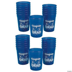 Bulk Blue Congrats Grad Cap Plastic Cups-48Pk