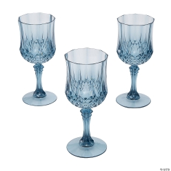 Dusty Blue Plastic Patterned Wine Glasses-12Pk