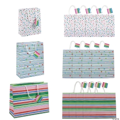 Stripe & Polka Dot Printed Gift Bags with Tags Assortment-12Pk