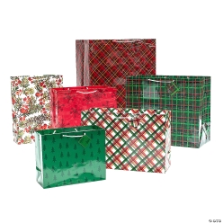 Christmas Patterned Paper Gift Bags with Tags-6Pk