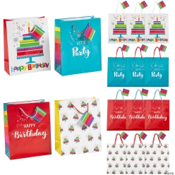 Happy Birthday Gift Bags with Tag - 12Pk