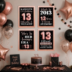 13th Birthday Girl Personalized Wall Decor - 4 Pk