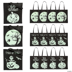 Halloween Glow in Dark LARGE Fabric Totes - 12 Pk