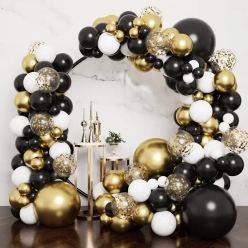 50% OFF: 109 Pc Gold, Black & White Balloon Arch