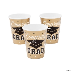 Congrats Grad Gold Paper Cups - 25Pk