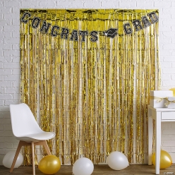 Graduation Party Congrats Grad Gold Fringe Backdrop Kit